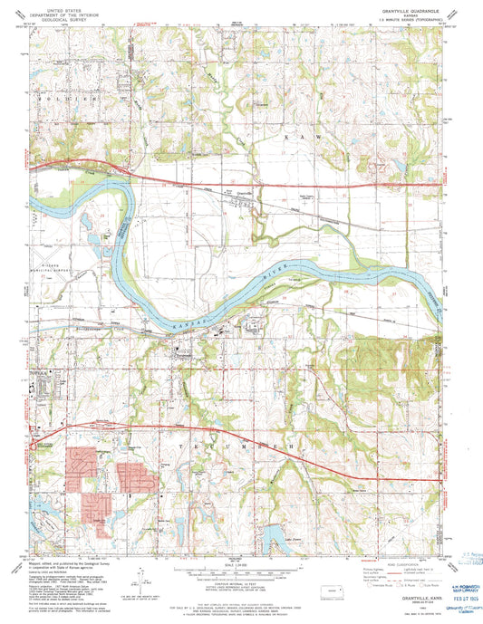 Classic USGS Grantville Kansas 7.5'x7.5' Topo Map Image