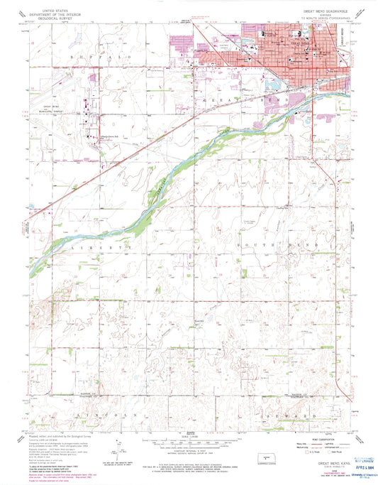 Classic USGS Great Bend Kansas 7.5'x7.5' Topo Map Image