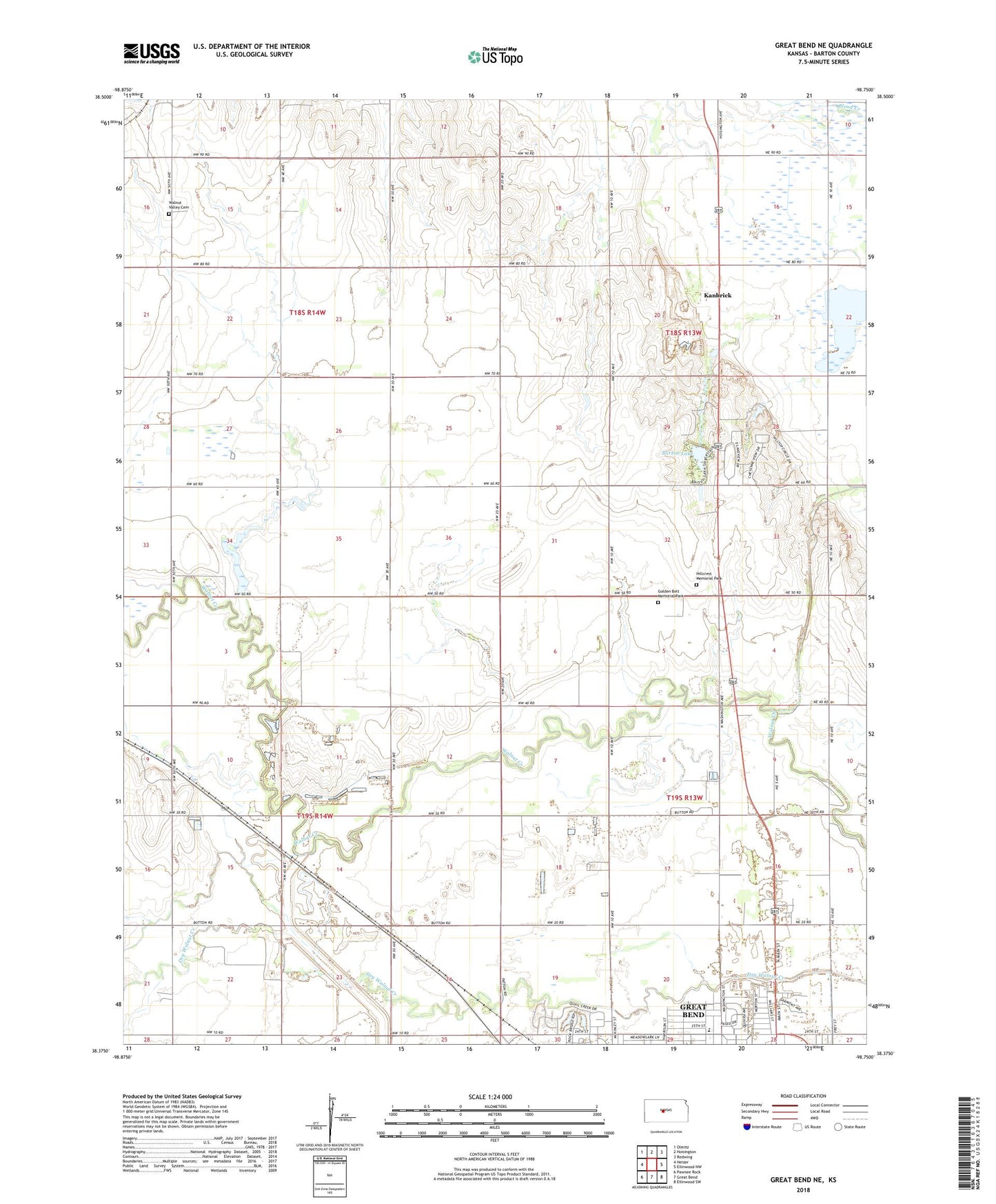 Great Bend NE Kansas US Topo Map Image