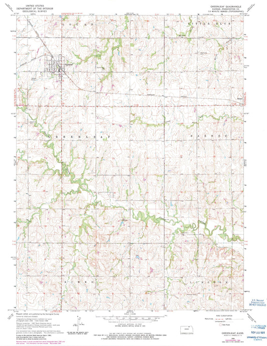 Classic USGS Greenleaf Kansas 7.5'x7.5' Topo Map Image