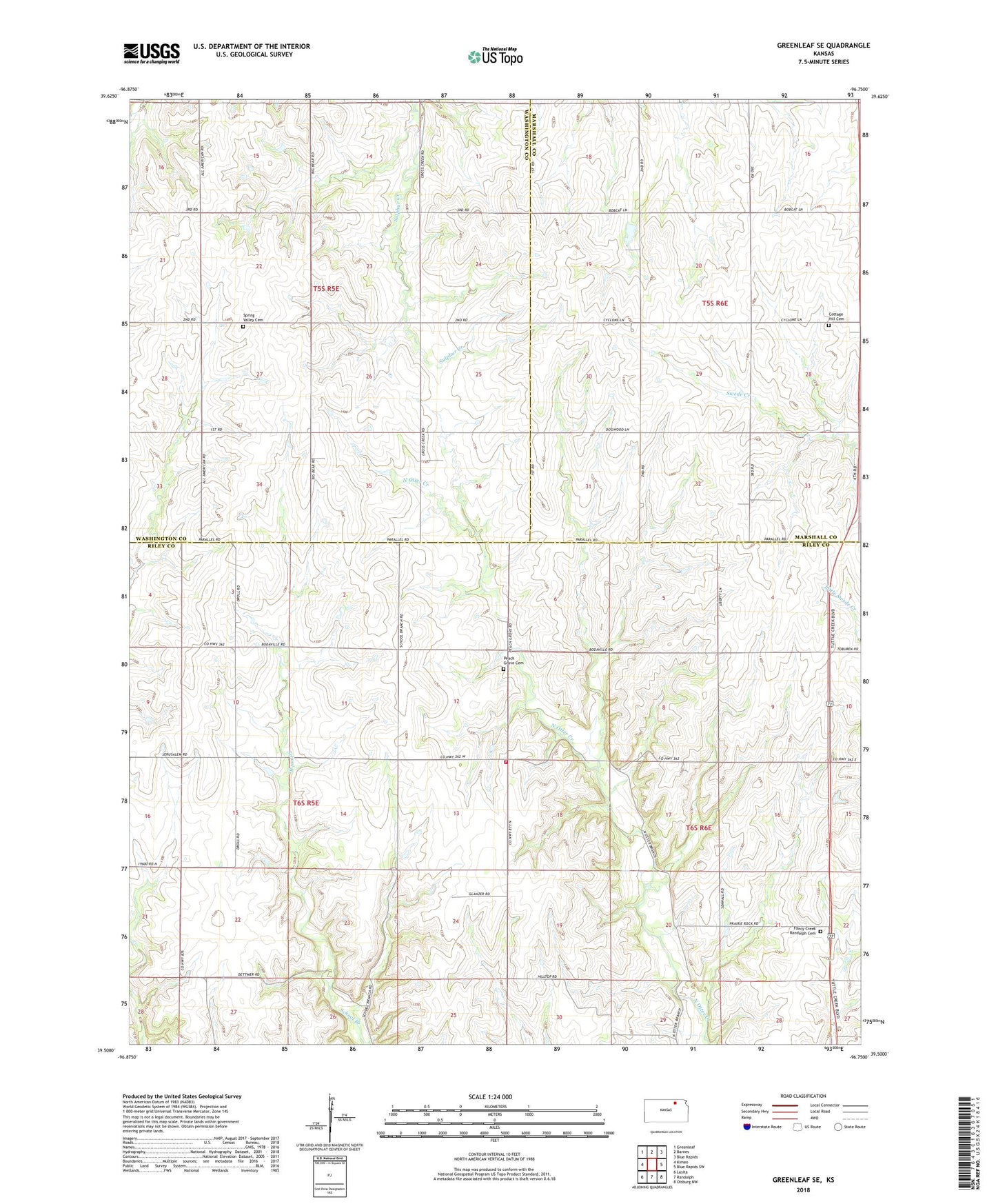 Greenleaf SE Kansas US Topo Map Image