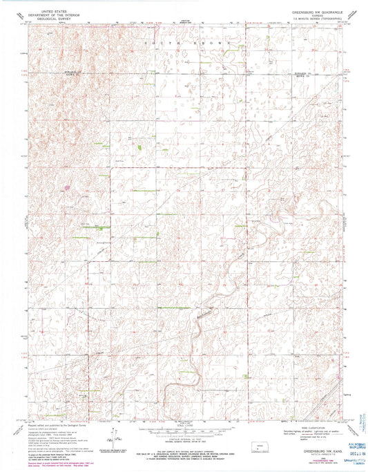 Classic USGS Greensburg NW Kansas 7.5'x7.5' Topo Map Image