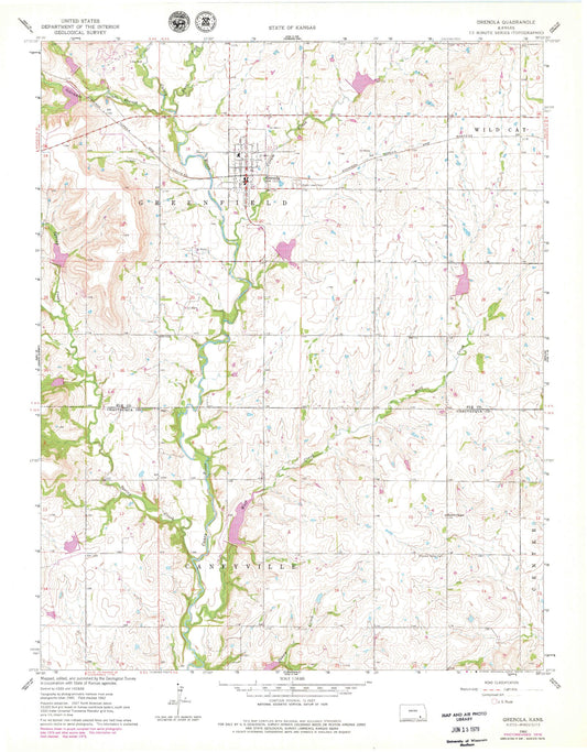 Classic USGS Grenola Kansas 7.5'x7.5' Topo Map Image