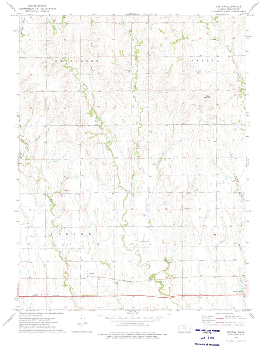 Classic USGS Gretna Kansas 7.5'x7.5' Topo Map Image