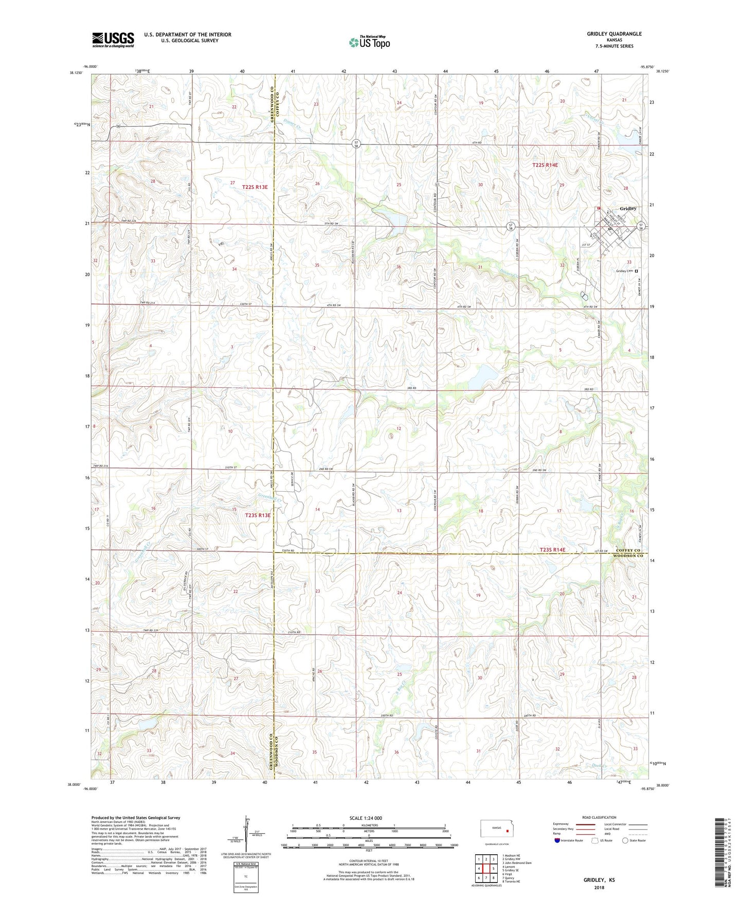 Gridley Kansas US Topo Map Image