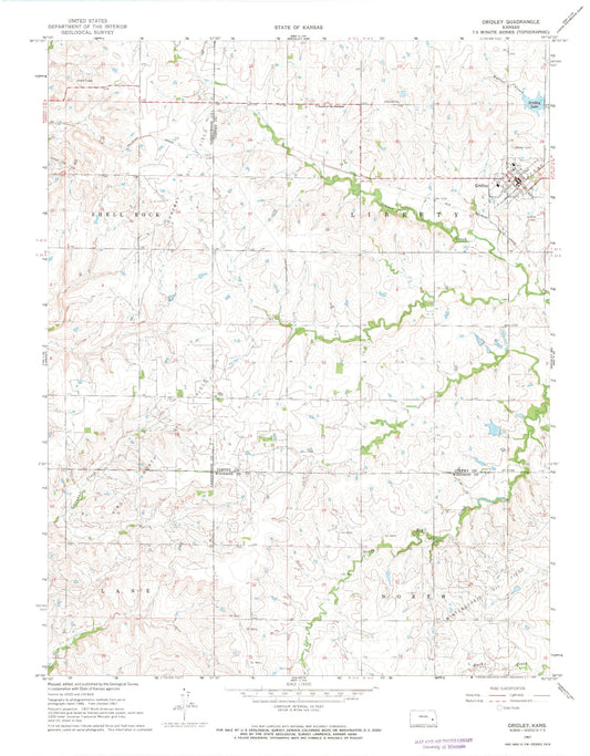 Classic USGS Gridley Kansas 7.5'x7.5' Topo Map Image