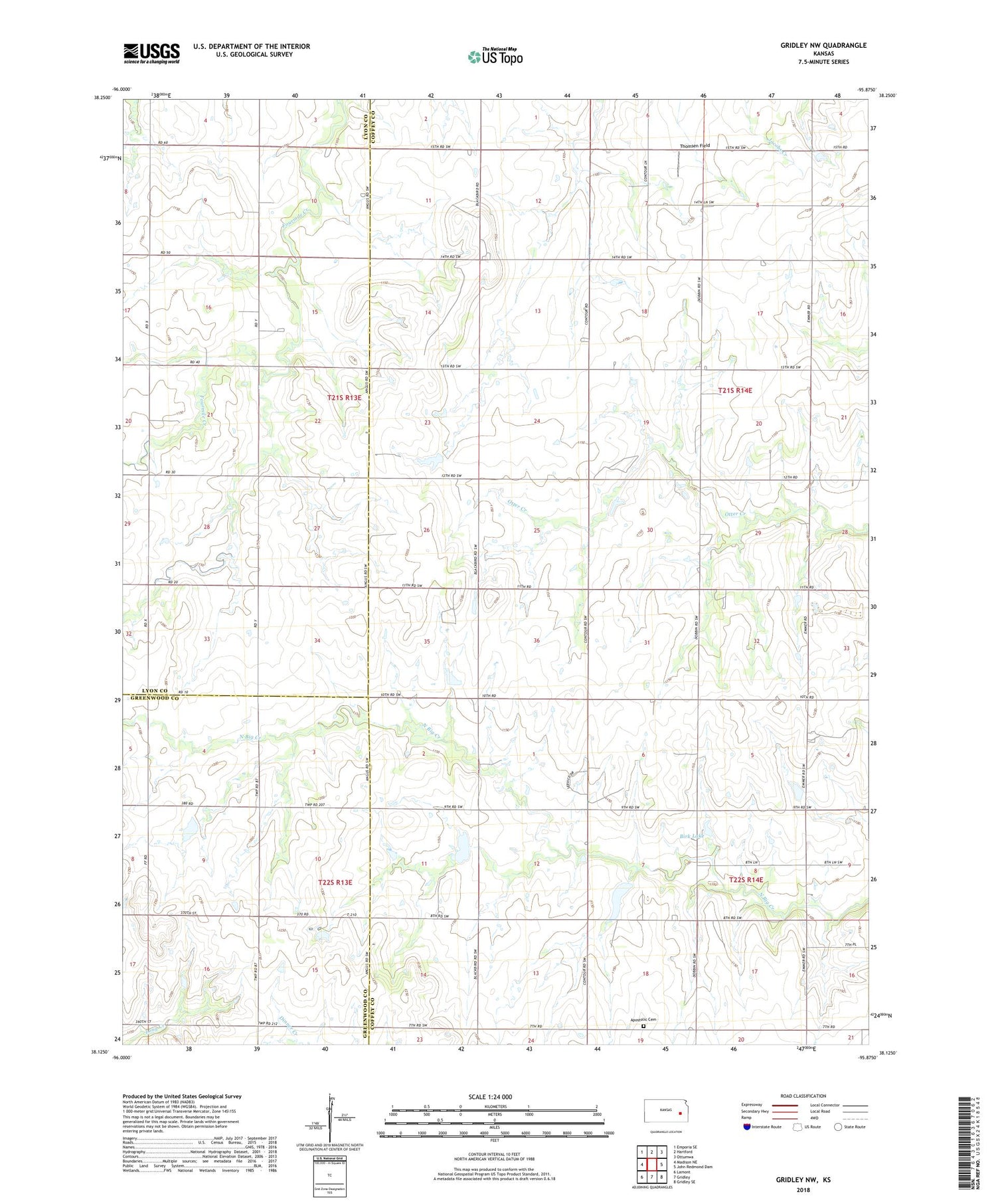 Gridley NW Kansas US Topo Map Image