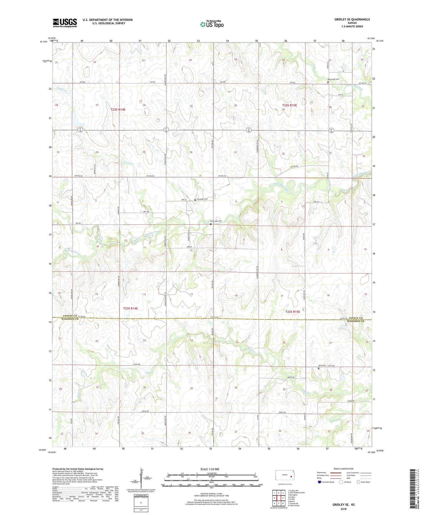 Gridley SE Kansas US Topo Map Image