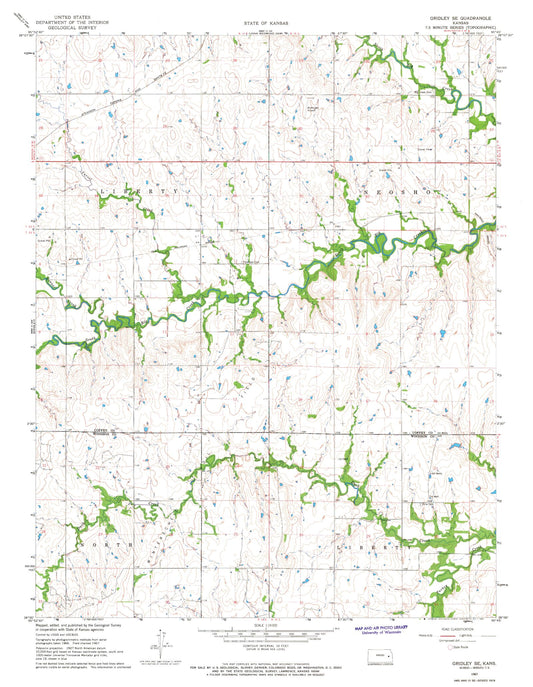 Classic USGS Gridley SE Kansas 7.5'x7.5' Topo Map Image