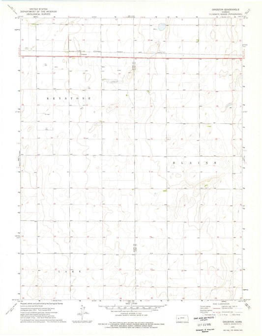 Classic USGS Grigston Kansas 7.5'x7.5' Topo Map Image