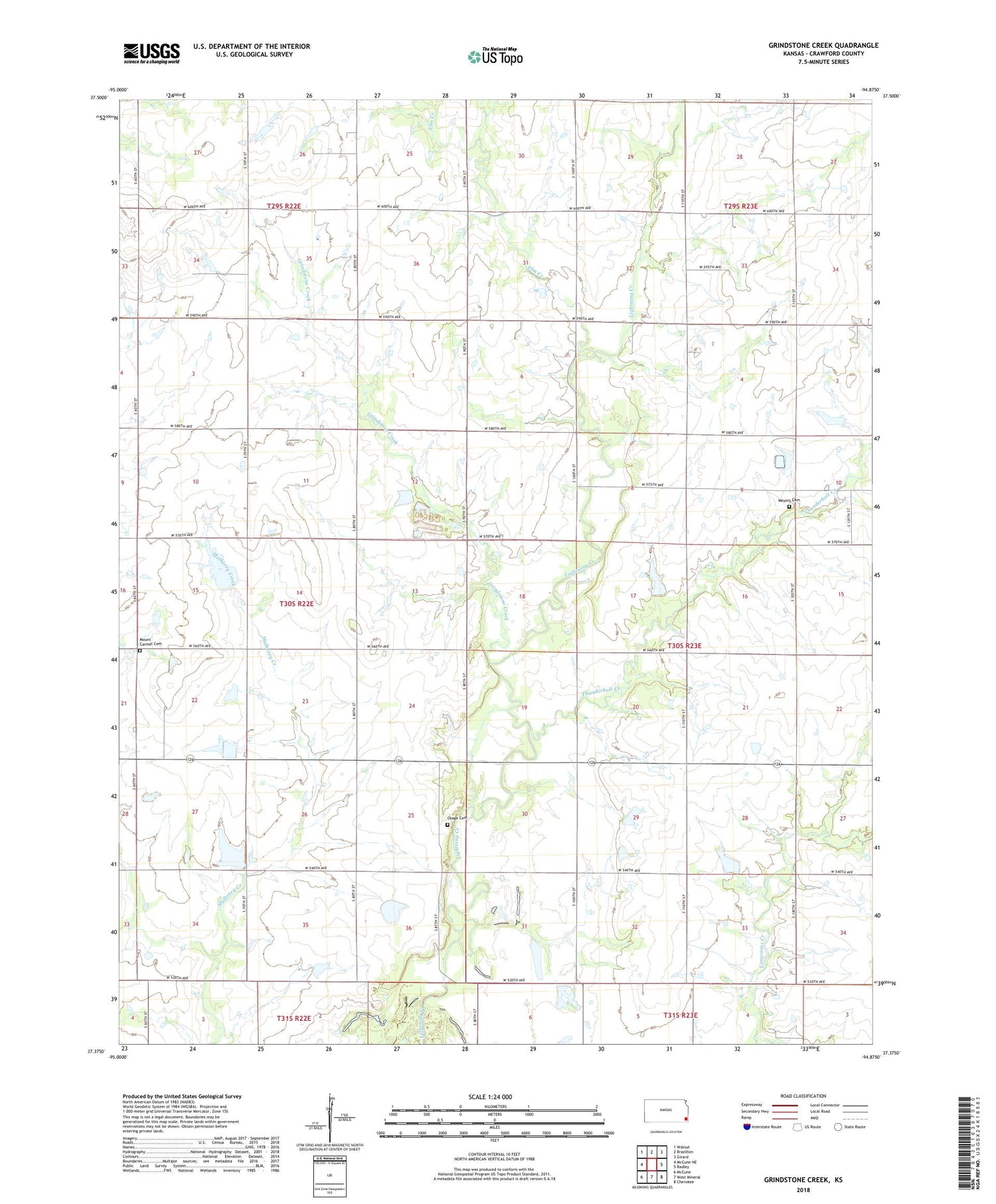 Grindstone Creek Kansas US Topo Map Image