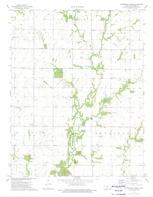 Classic USGS Grindstone Creek Kansas 7.5'x7.5' Topo Map Image