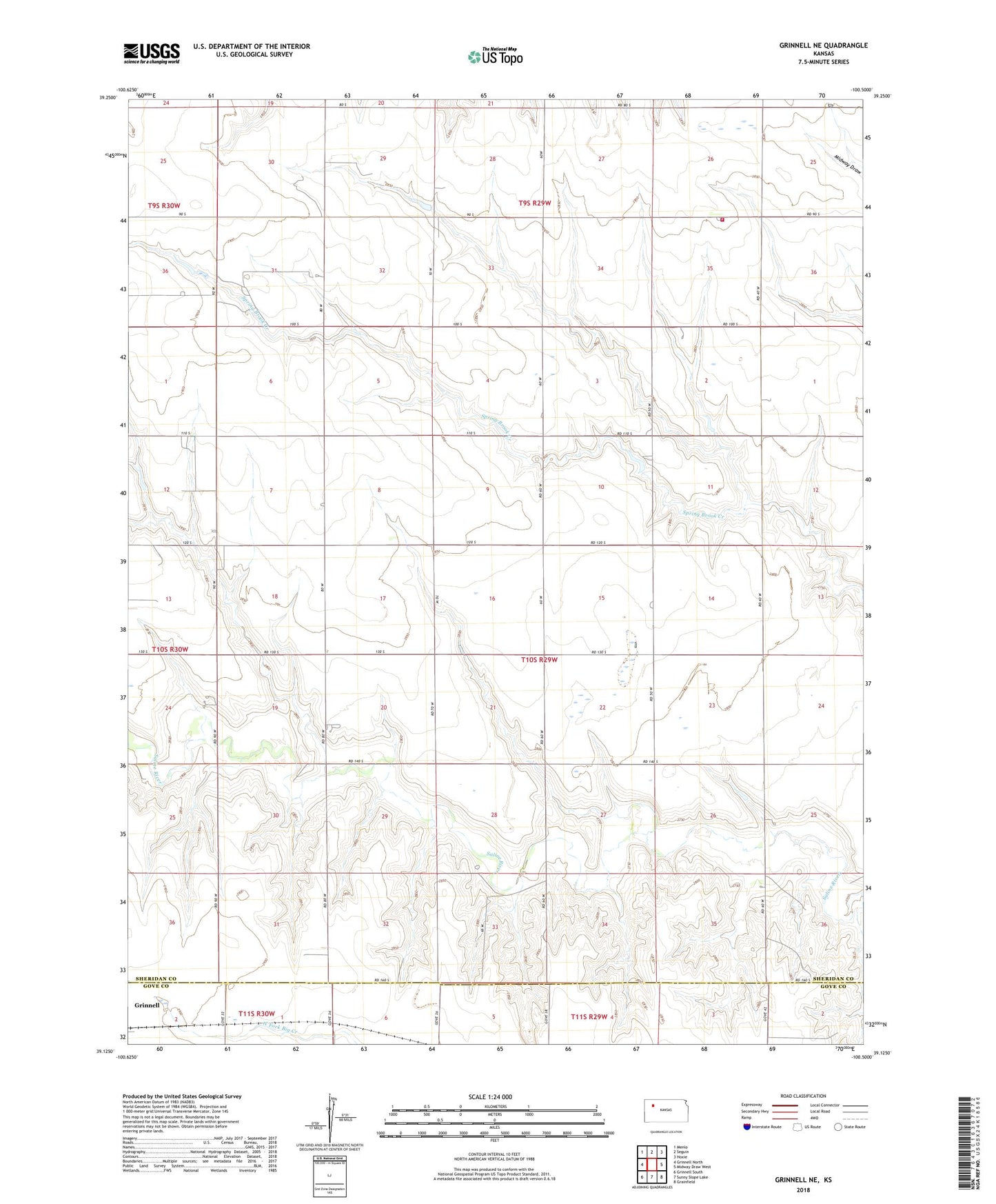 Grinnell NE Kansas US Topo Map Image