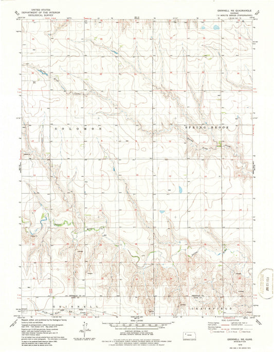 Classic USGS Grinnell NE Kansas 7.5'x7.5' Topo Map Image