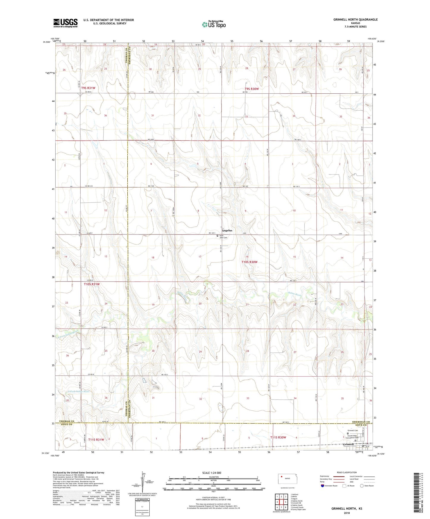 Grinnell North Kansas US Topo Map Image