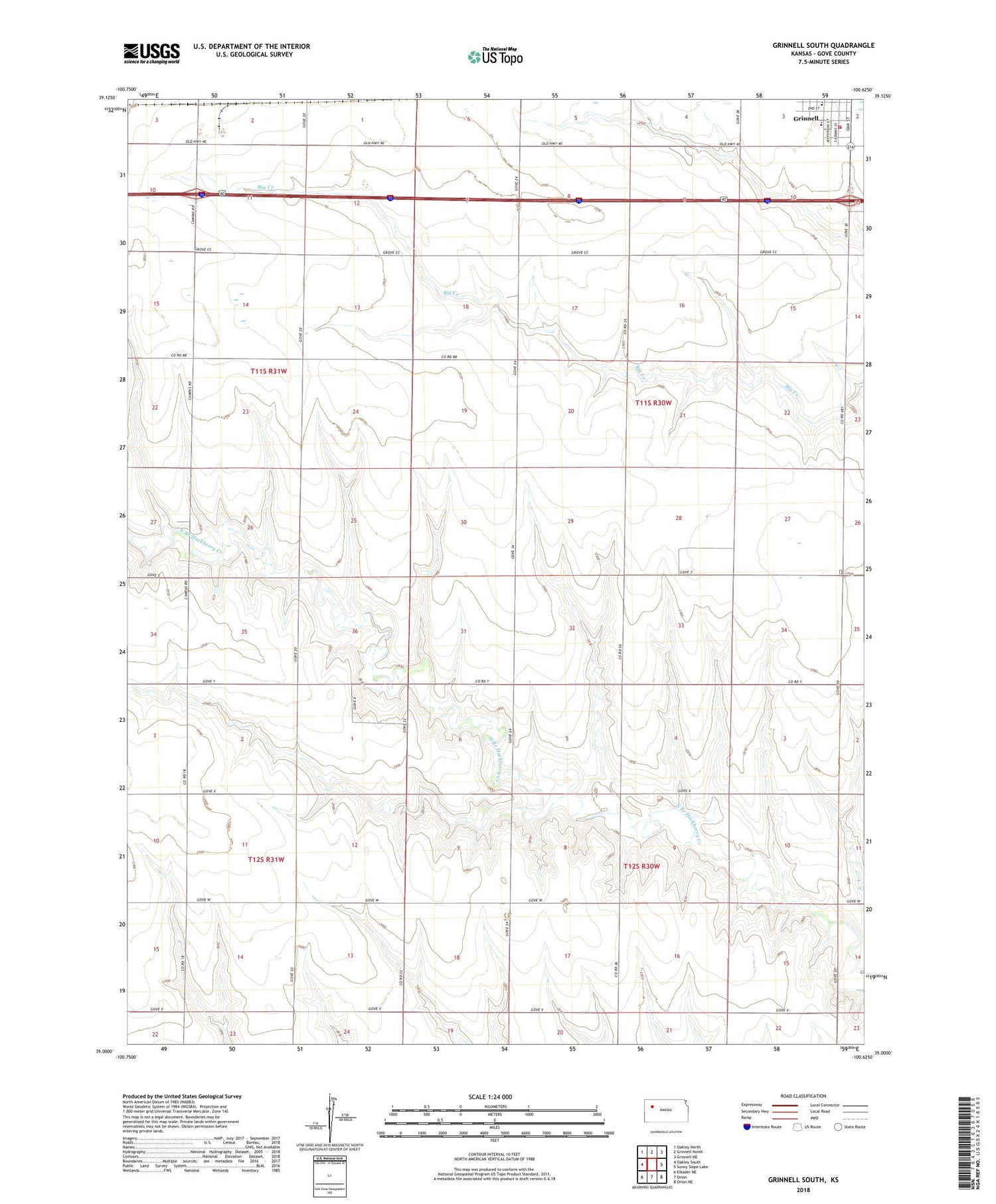 Grinnell South Kansas US Topo Map Image