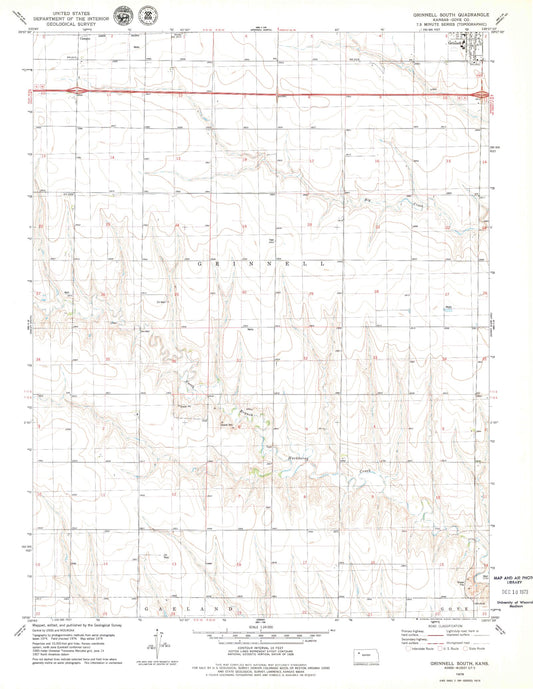 Classic USGS Grinnell South Kansas 7.5'x7.5' Topo Map Image