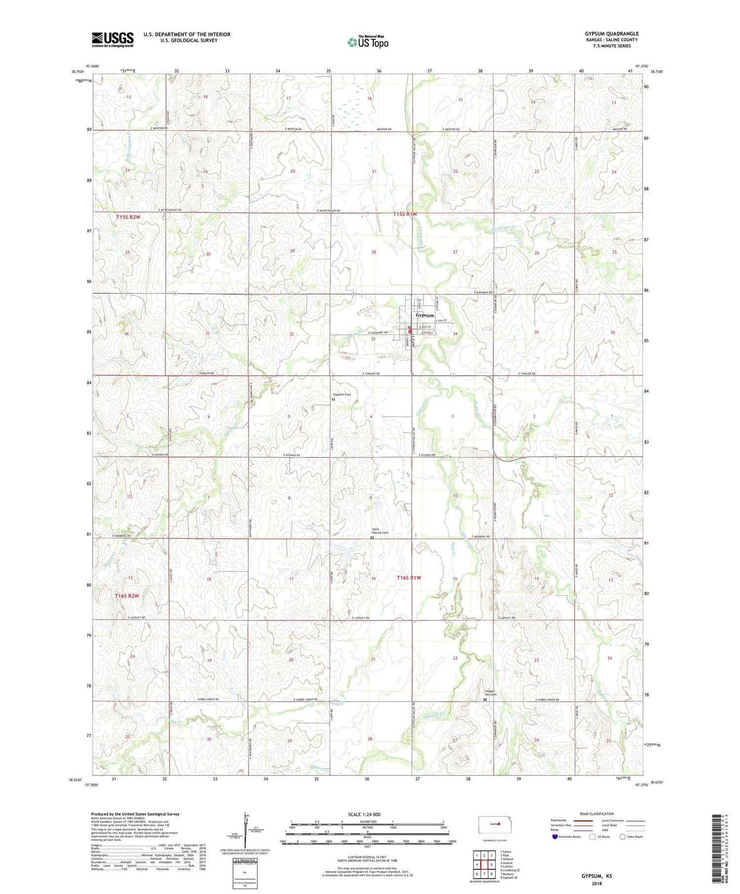 Gypsum Kansas US Topo Map Image