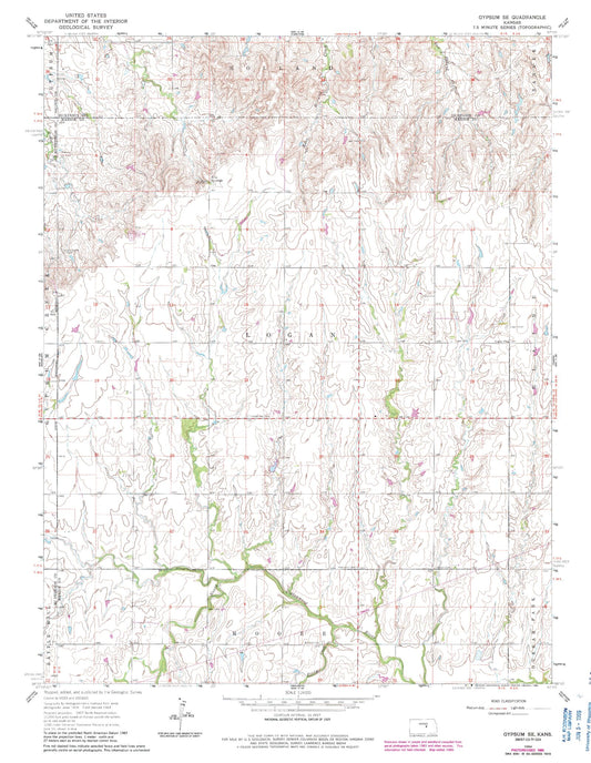 Classic USGS Gypsum SE Kansas 7.5'x7.5' Topo Map Image