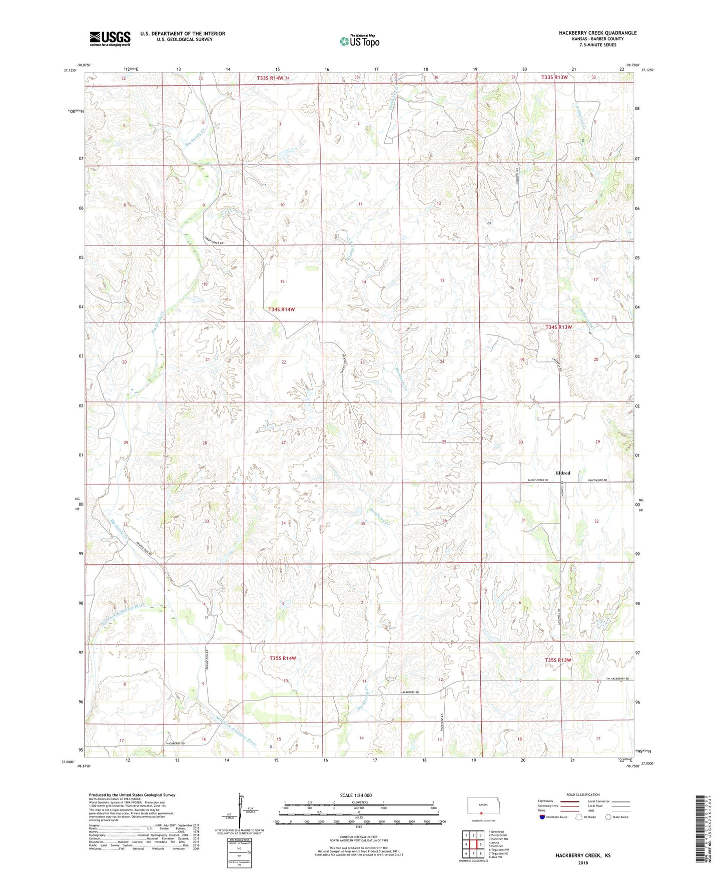 Hackberry Creek Kansas US Topo Map Image