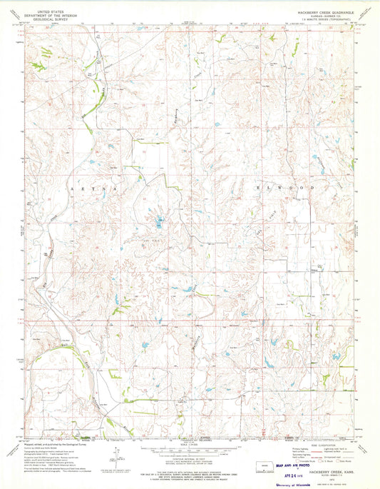 Classic USGS Hackberry Creek Kansas 7.5'x7.5' Topo Map Image