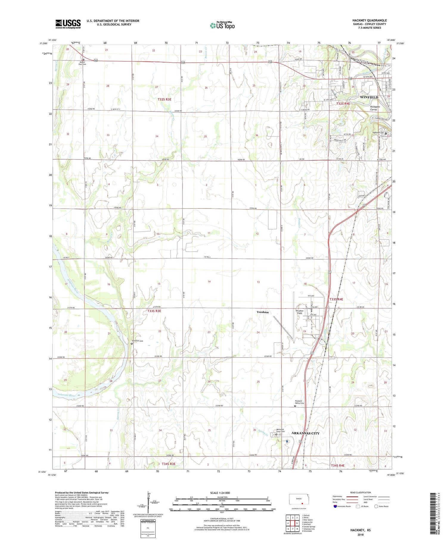 Hackney Kansas US Topo Map Image