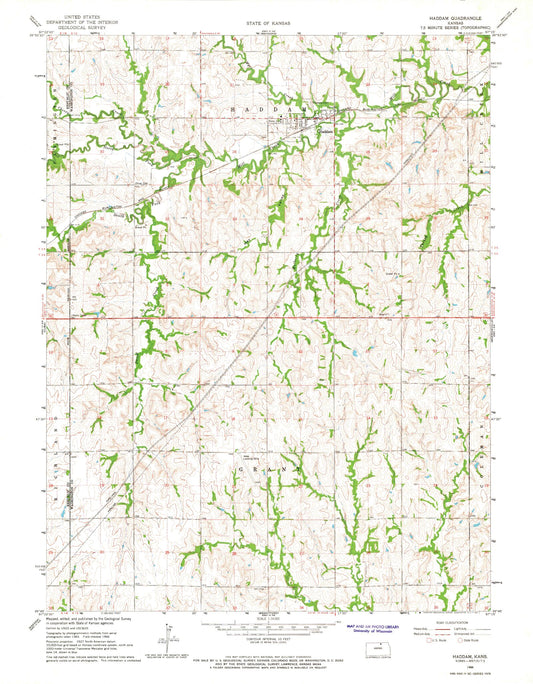 Classic USGS Haddam Kansas 7.5'x7.5' Topo Map Image