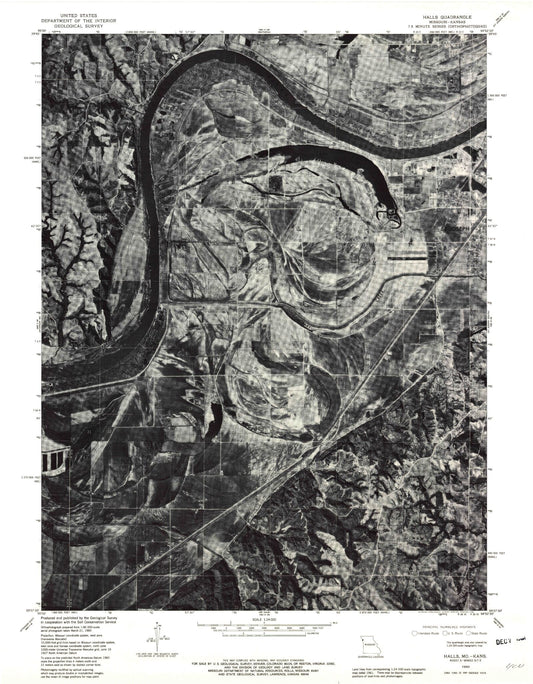 Classic USGS Halls Missouri 7.5'x7.5' Topo Map Image