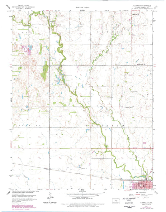 Classic USGS Halstead Kansas 7.5'x7.5' Topo Map Image