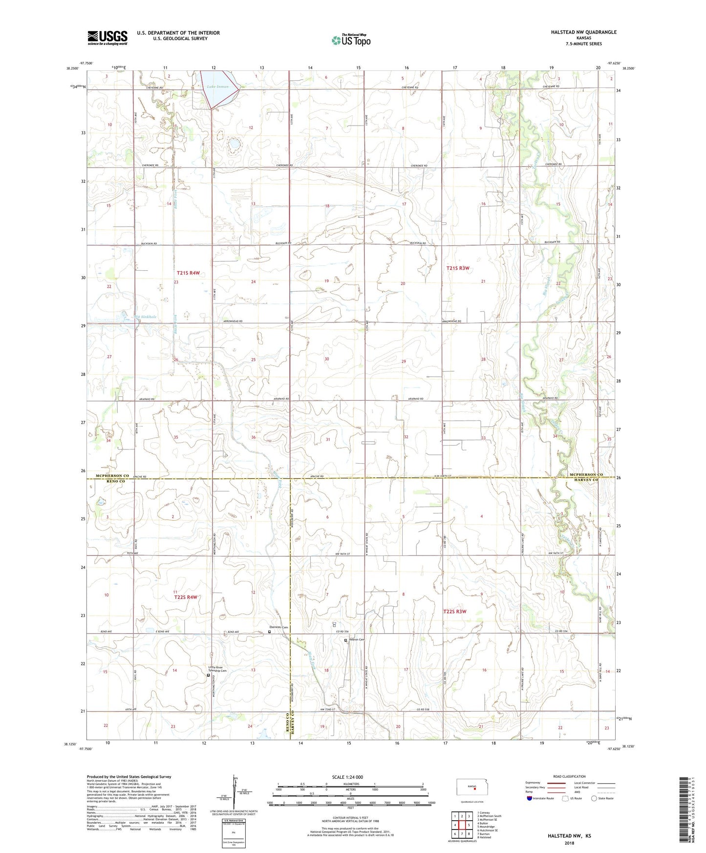 Halstead NW Kansas US Topo Map Image