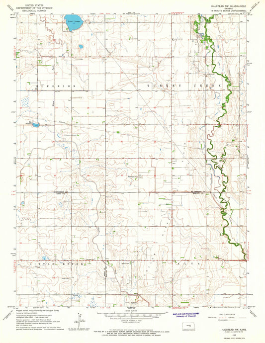 Classic USGS Halstead NW Kansas 7.5'x7.5' Topo Map Image