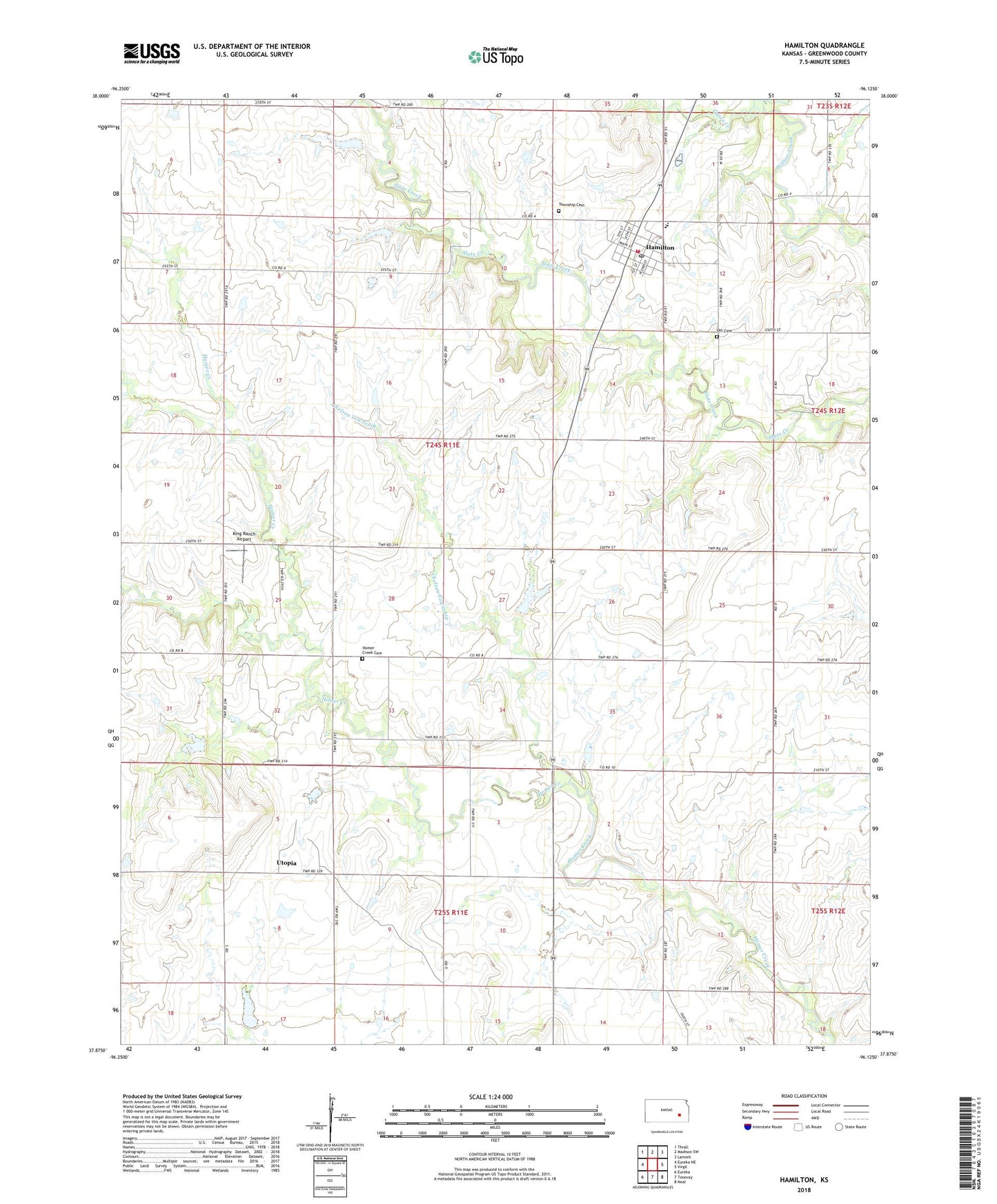 Hamilton Kansas US Topo Map Image