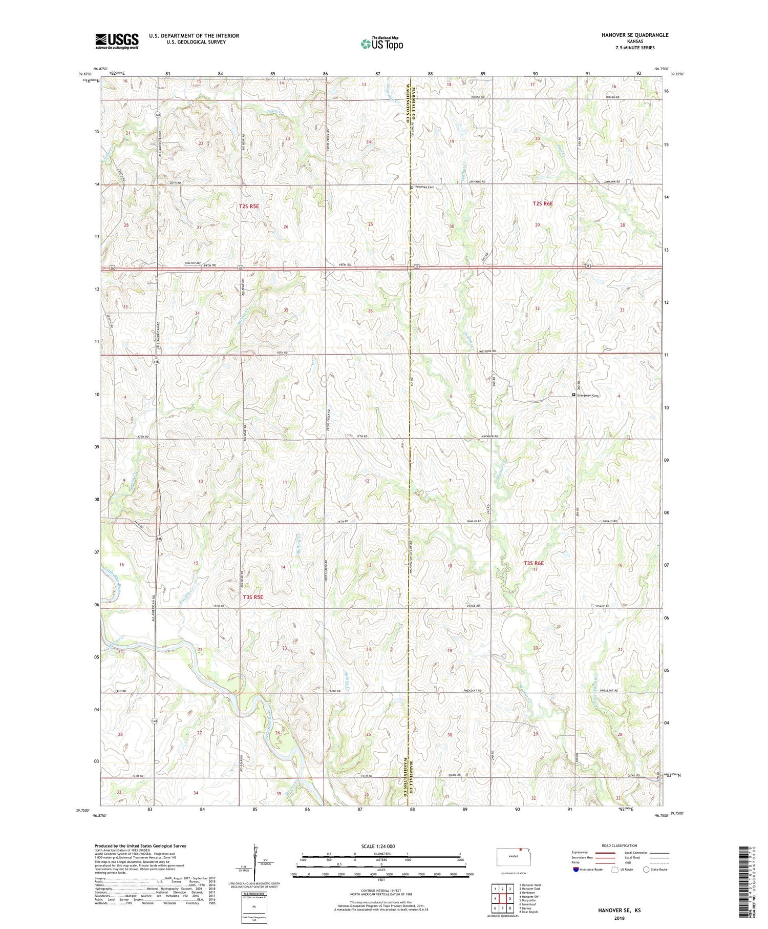Hanover SE Kansas US Topo Map Image