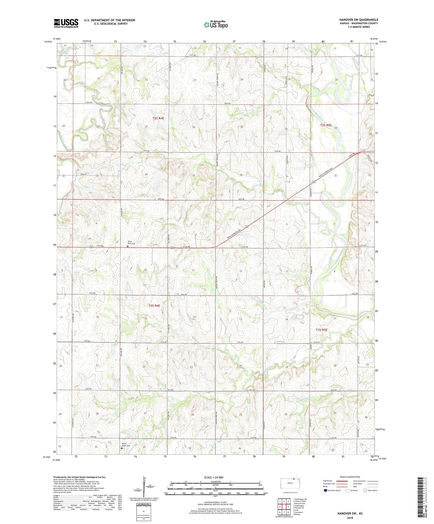 Hanover SW Kansas US Topo Map Image