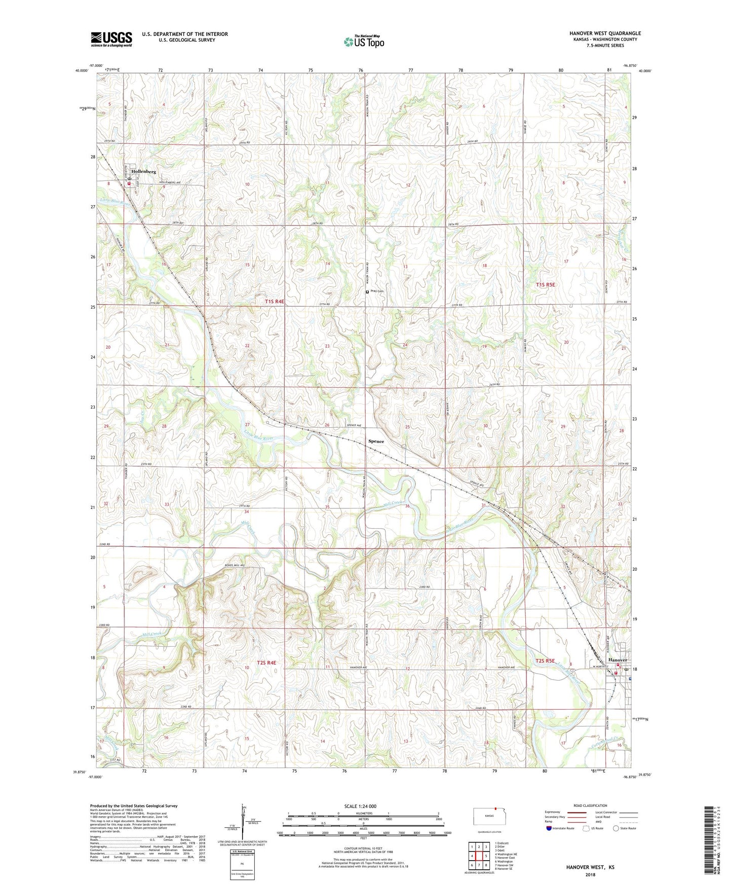 Hanover West Kansas US Topo Map Image