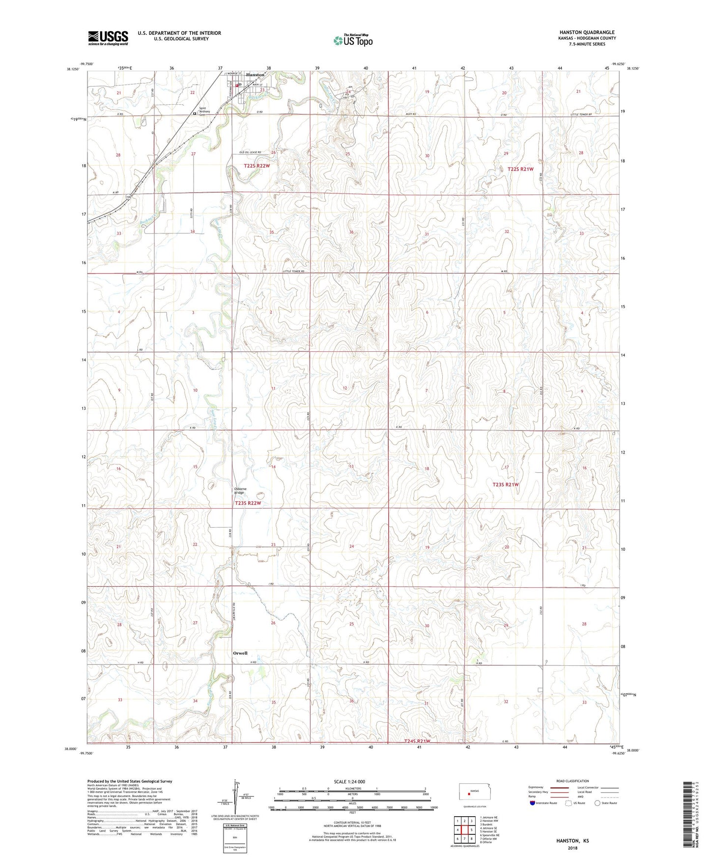 Hanston Kansas US Topo Map Image