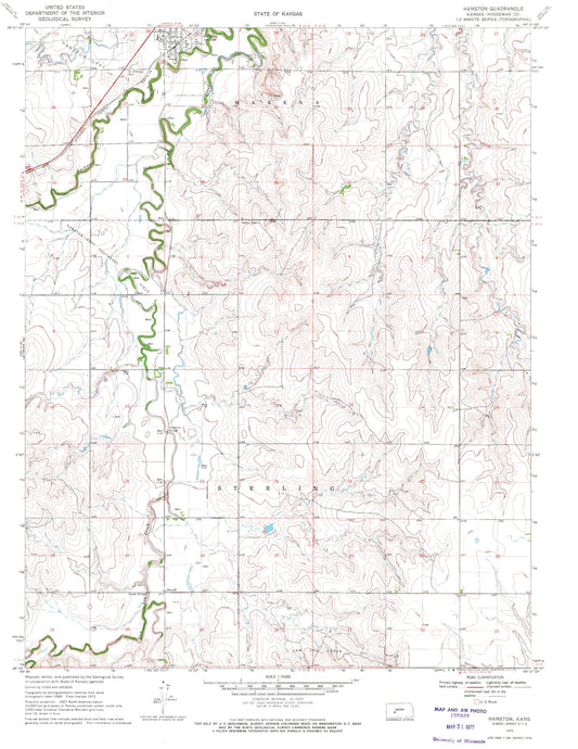 Classic USGS Hanston Kansas 7.5'x7.5' Topo Map Image