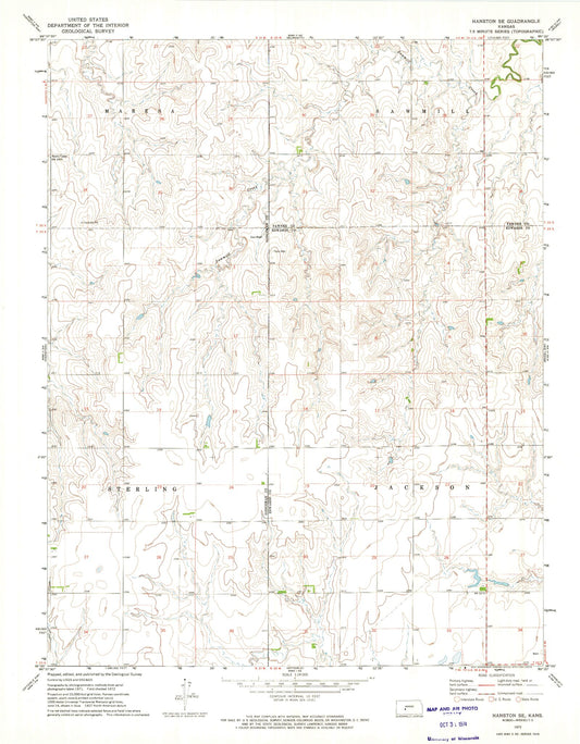Classic USGS Hanston SE Kansas 7.5'x7.5' Topo Map Image