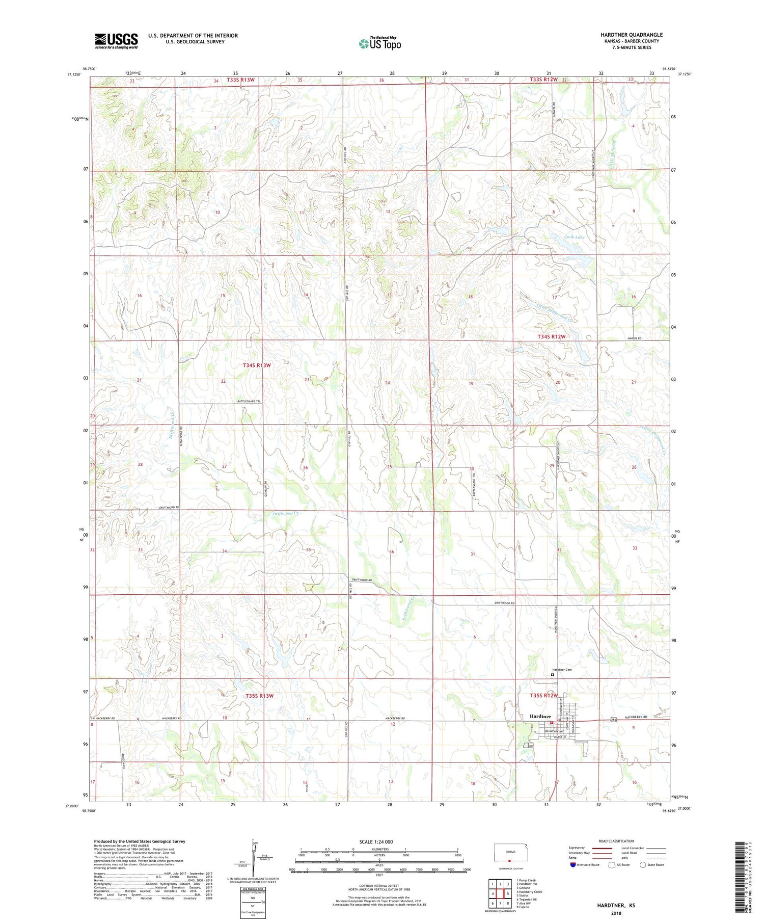 Hardtner Kansas US Topo Map Image