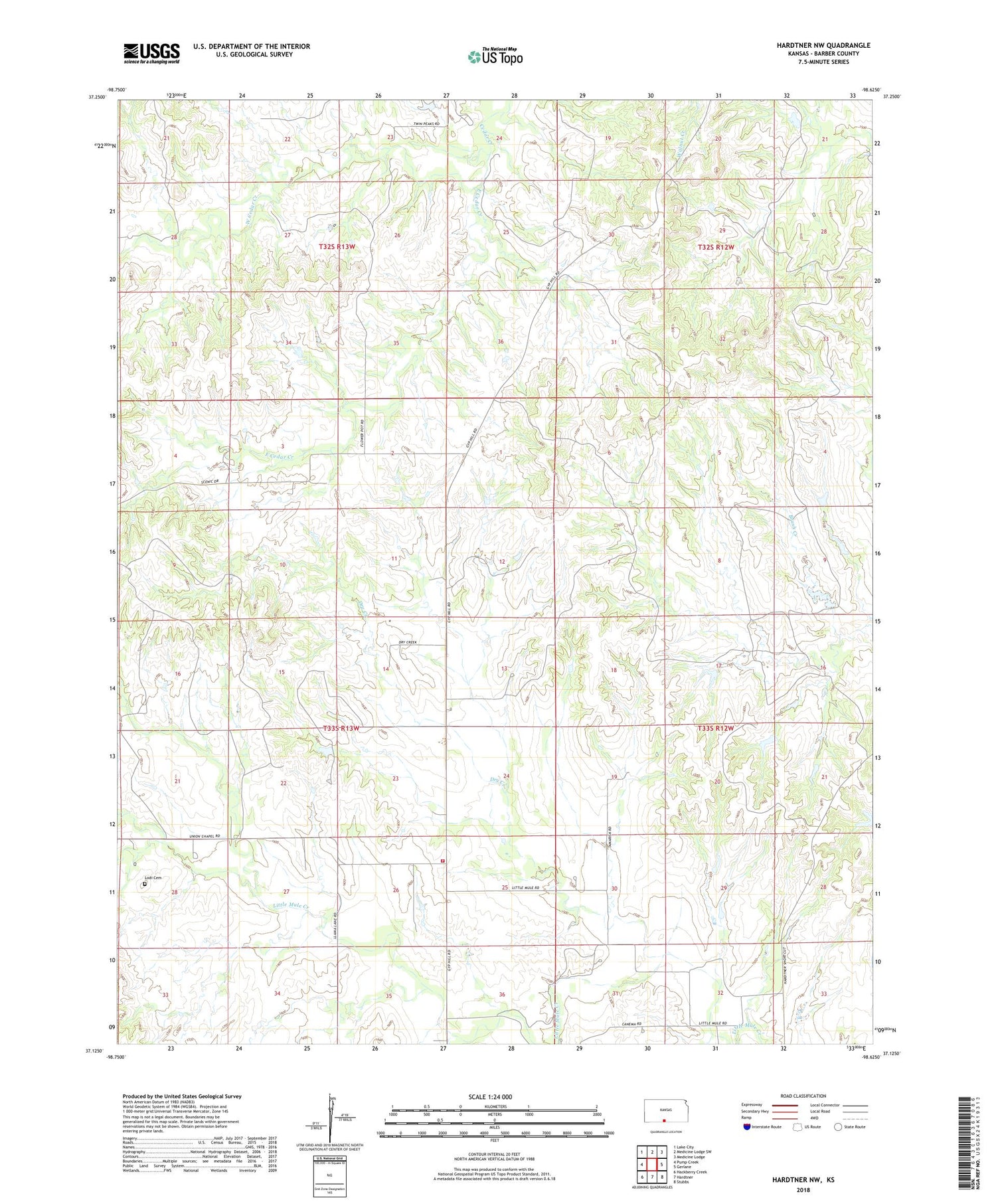 Hardtner NW Kansas US Topo Map Image