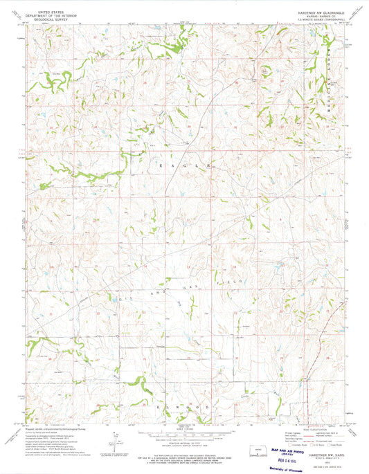 Classic USGS Hardtner NW Kansas 7.5'x7.5' Topo Map Image