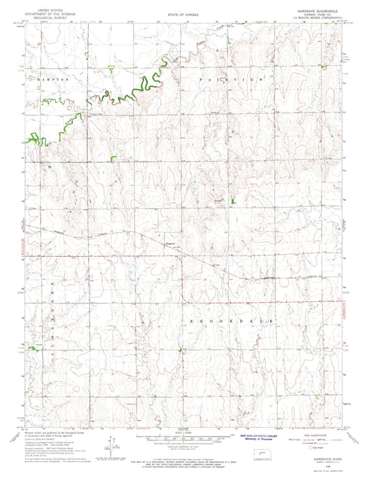Classic USGS Hargrave Kansas 7.5'x7.5' Topo Map Image
