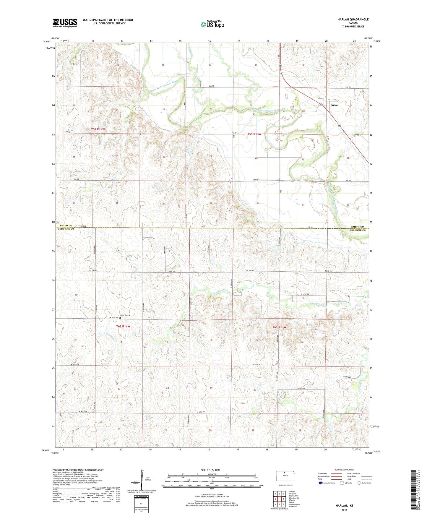 Harlan Kansas US Topo Map Image