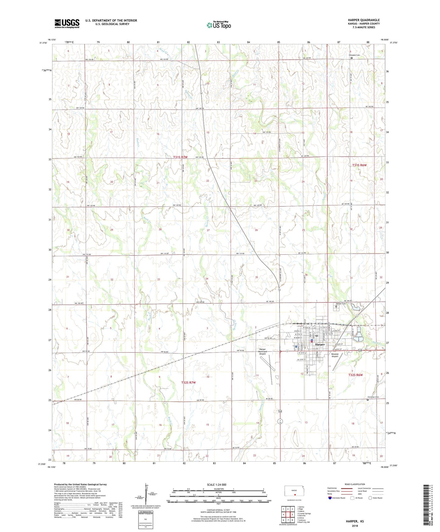 Harper Kansas US Topo Map Image