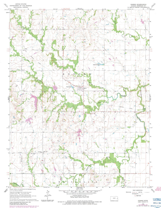 Classic USGS Harris Kansas 7.5'x7.5' Topo Map Image