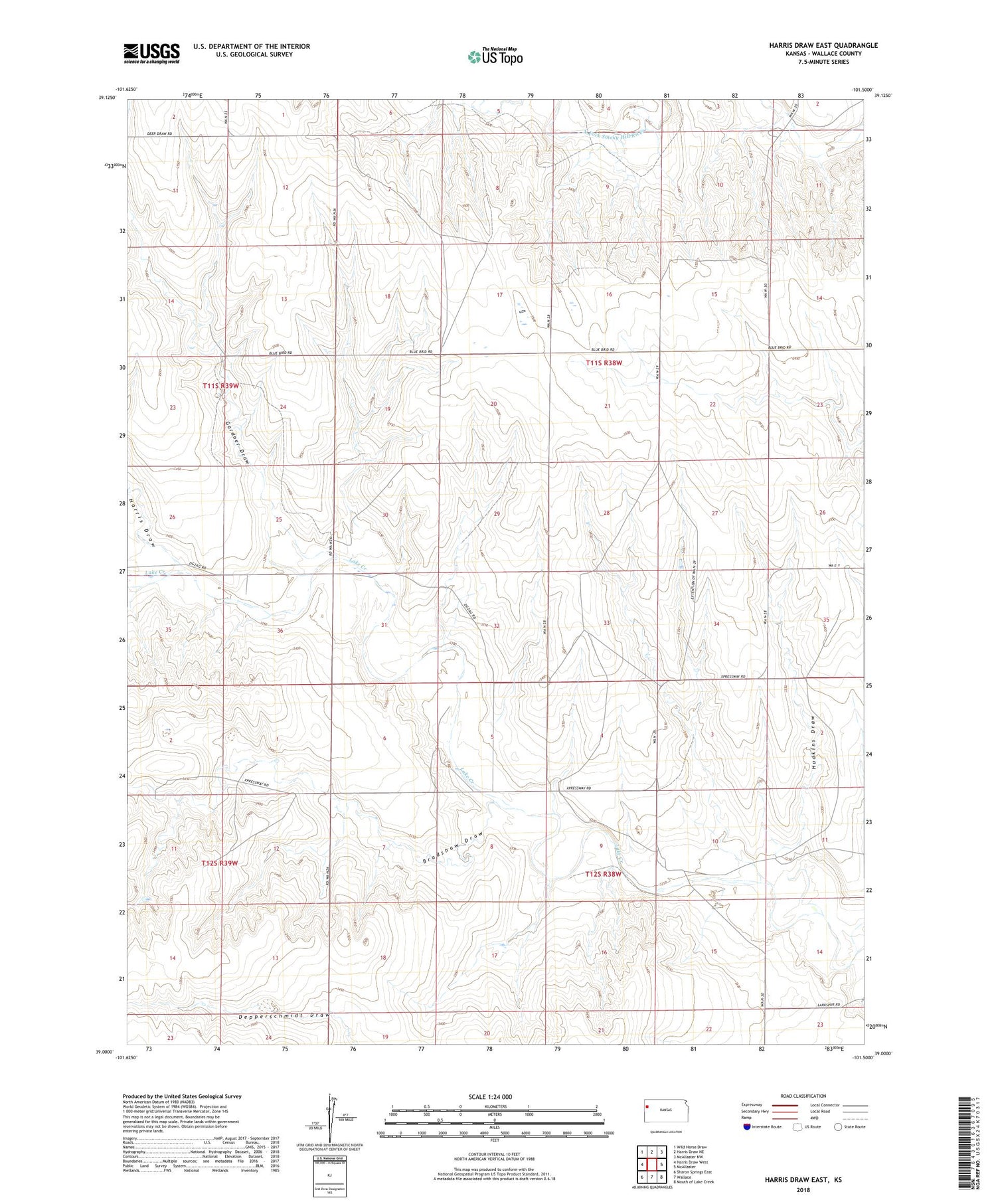 Harris Draw East Kansas US Topo Map Image