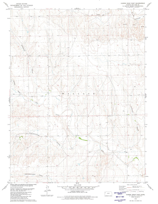 Classic USGS Harris Draw East Kansas 7.5'x7.5' Topo Map Image