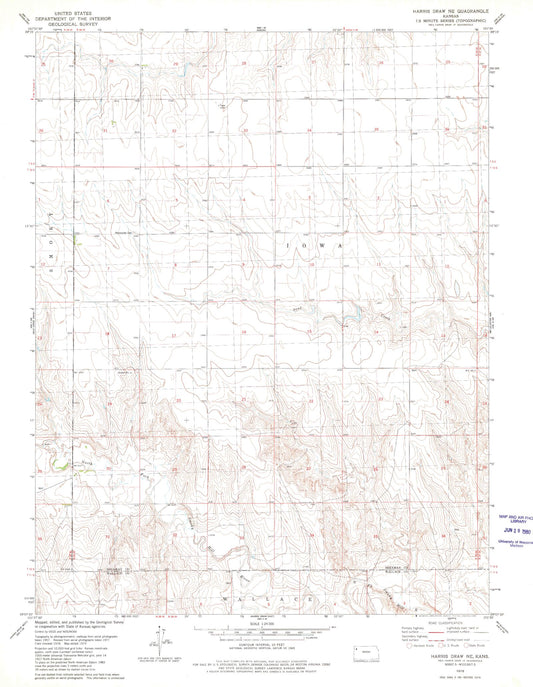 Classic USGS Harris Draw NE Kansas 7.5'x7.5' Topo Map Image