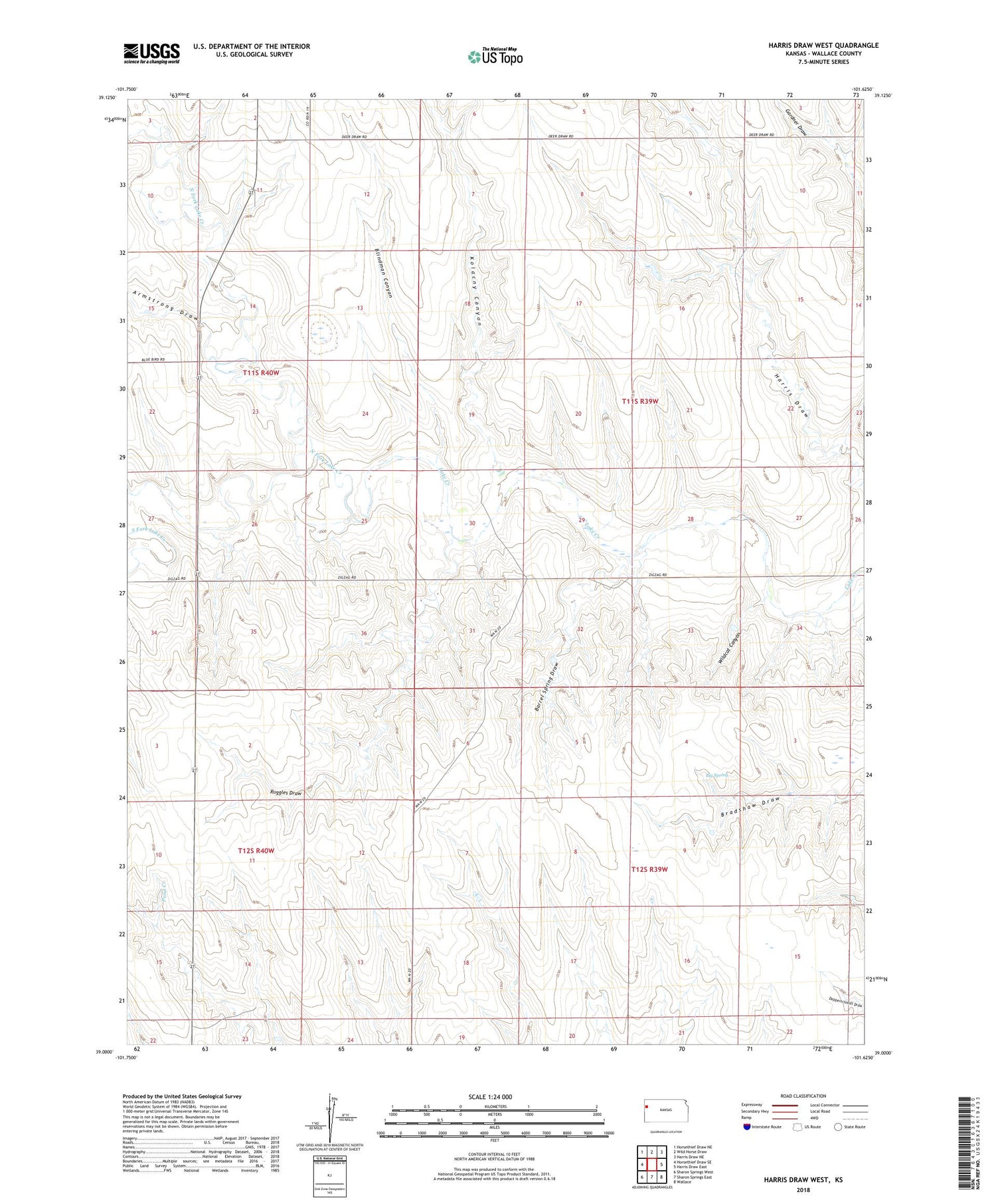 Harris Draw West Kansas US Topo Map Image