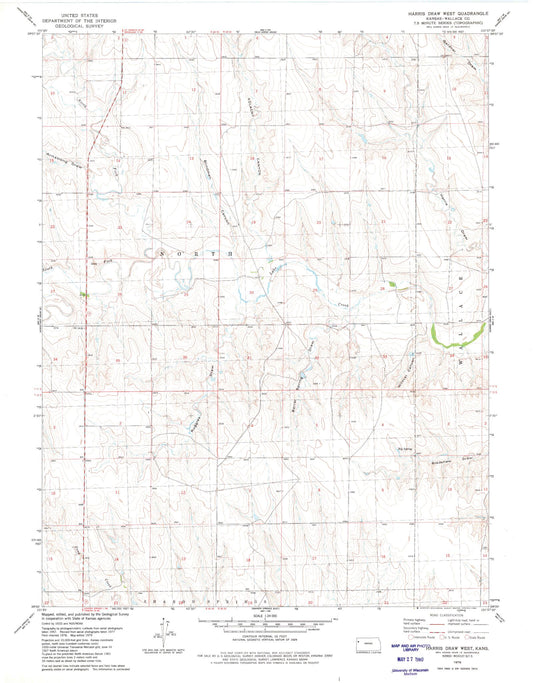 Classic USGS Harris Draw West Kansas 7.5'x7.5' Topo Map Image